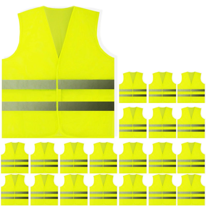 PeerBasics, 20 Pack, Yellow Reflective High Visibility Safety Vest, Hi Vis Silver Strip, Men Women, Work, Cycling, Runner, Construction (Mesh, 20)â€¦ - Image 1
